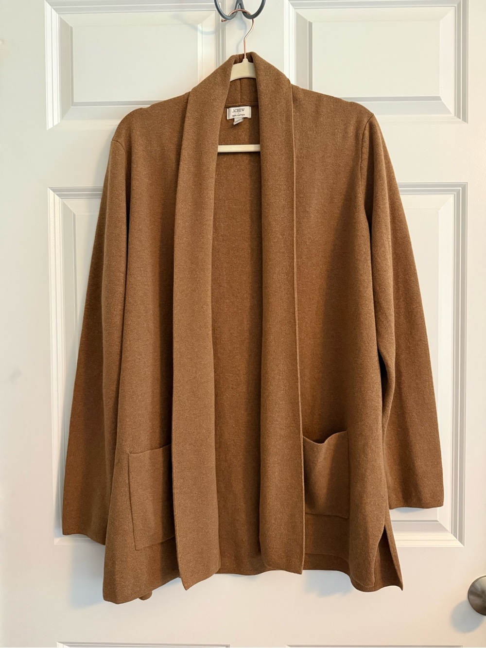 J. Crew Camel Open-Front Shawl Cardigan with Pockets